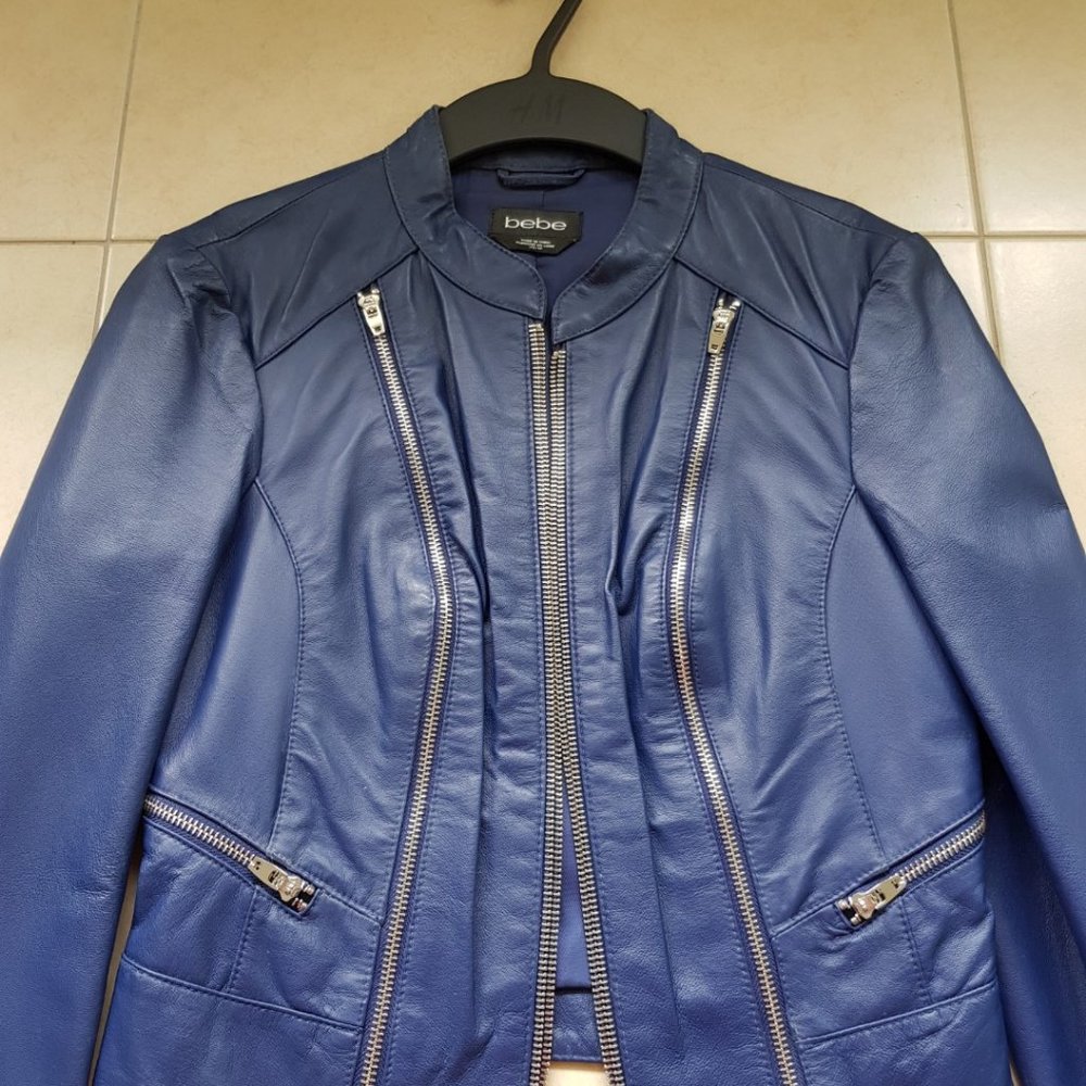 Blue leather jacket medium